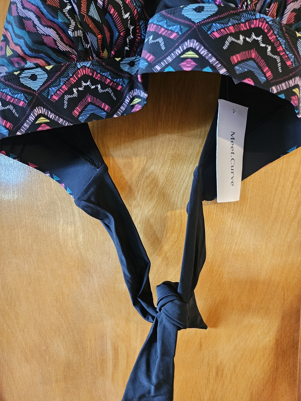 Women's Black Multicolor Halter Bikini Top - Picture 2 of 4